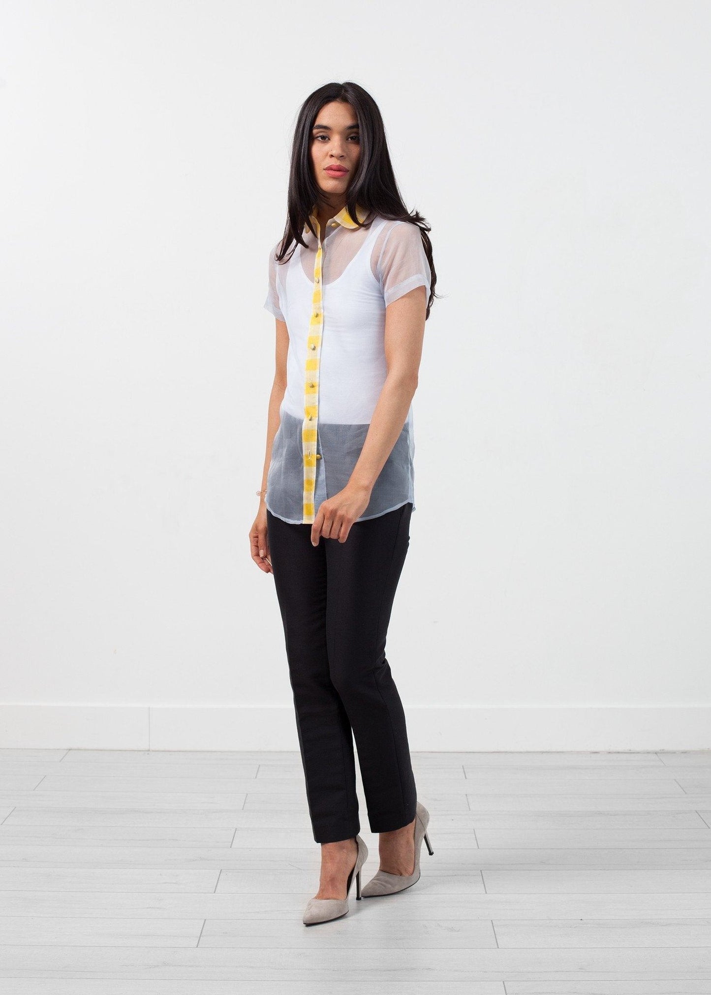 sheer button-up blouse in pale blue women's button-ups *** 222
