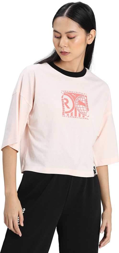 Graphic Print Women Round Neck Pink T-Shirt