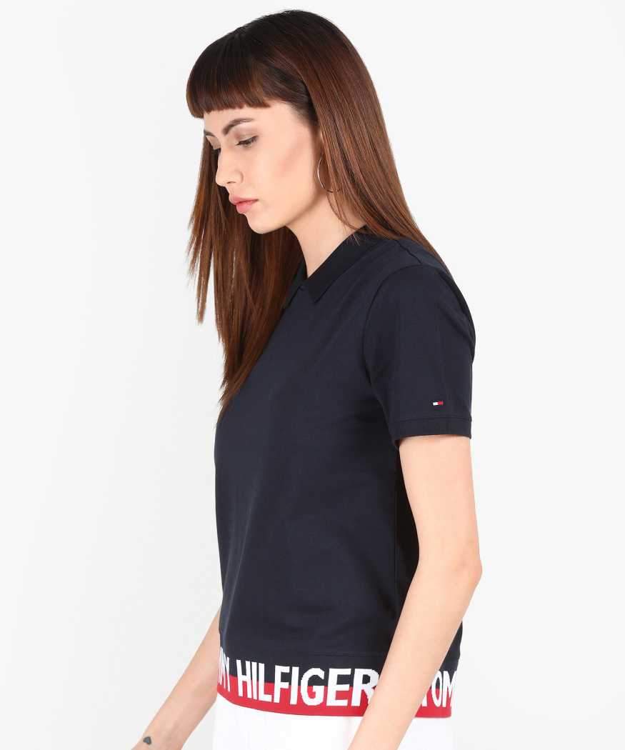 Women Polo Neck Blue T-Shirt