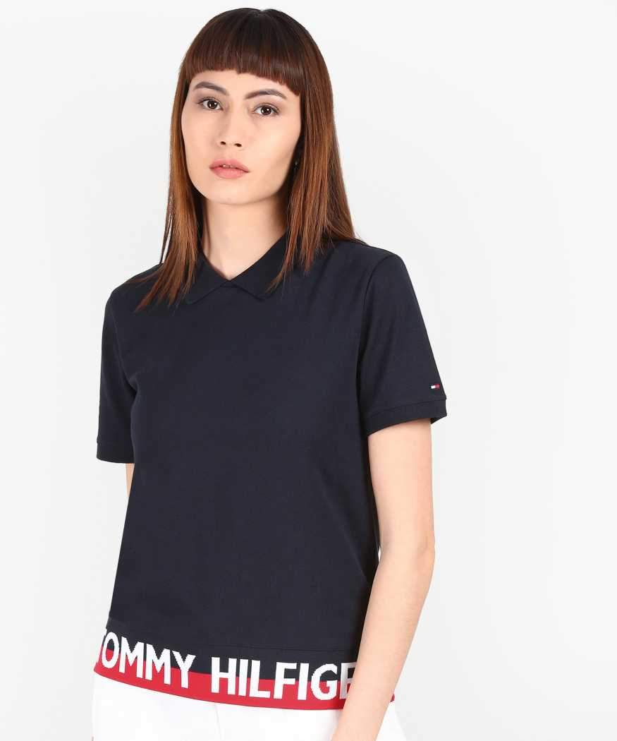Women Polo Neck Blue T-Shirt