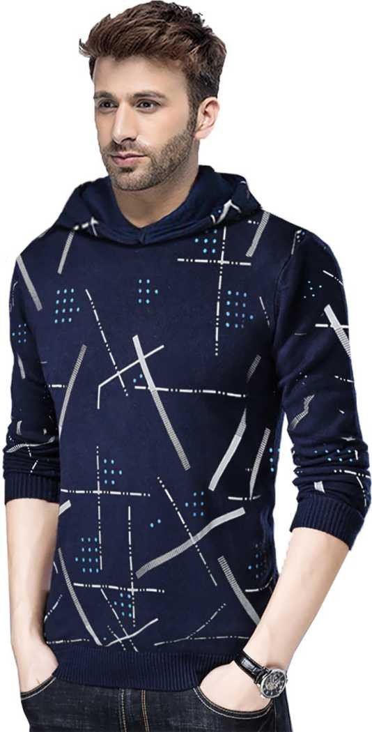abstract men hooded neck dark blue t-shirt t-shirt tripr