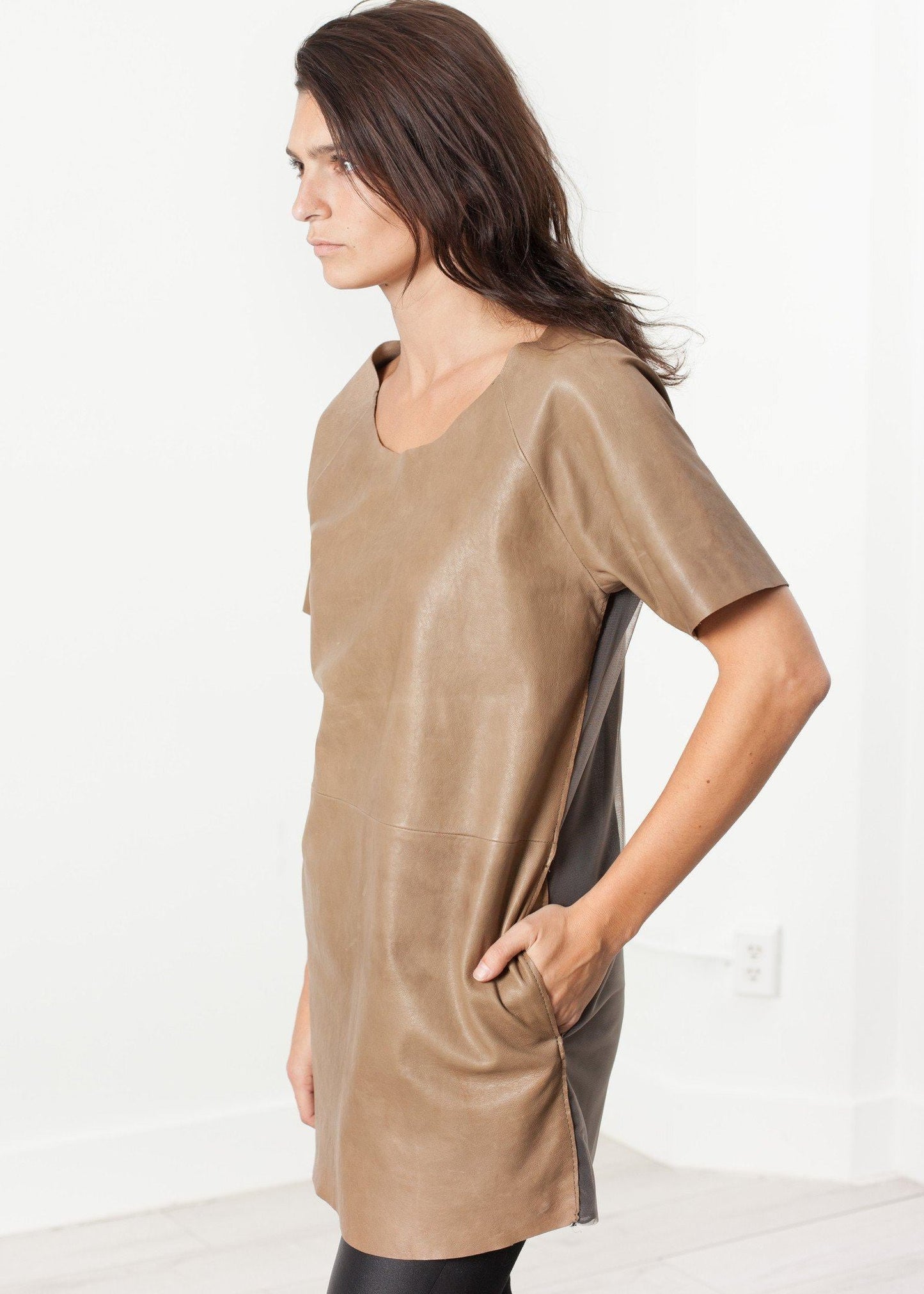 leather front tunic women's dresses *** 222
