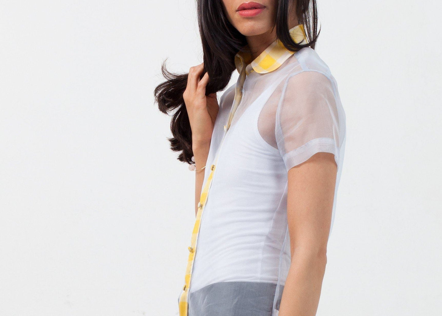 sheer button-up blouse in pale blue women's button-ups *** 222