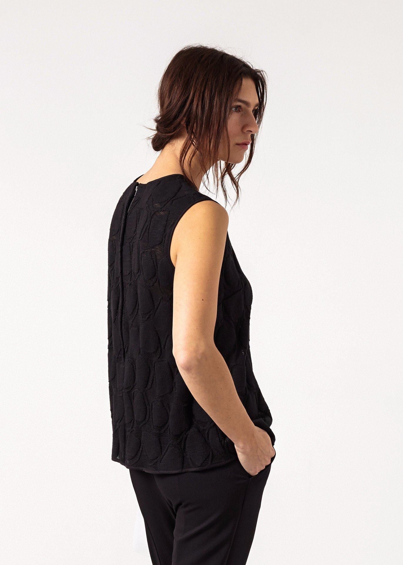 zip back circle blouse in black women's tops *** 222